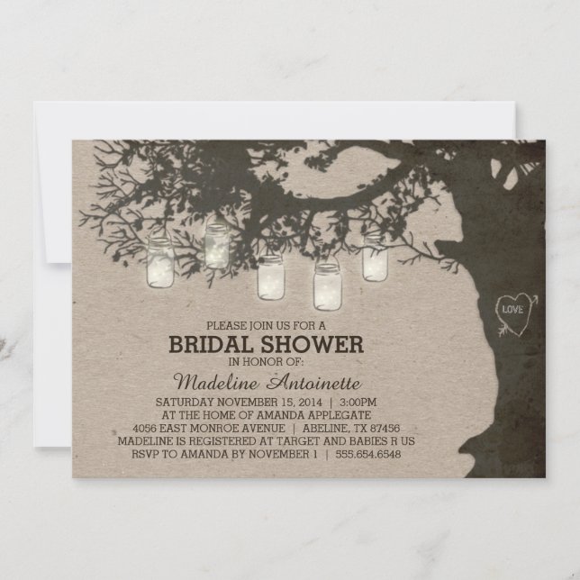 Mason Jar String Light Tree Vintage Bridal Shower Invitation (Front)