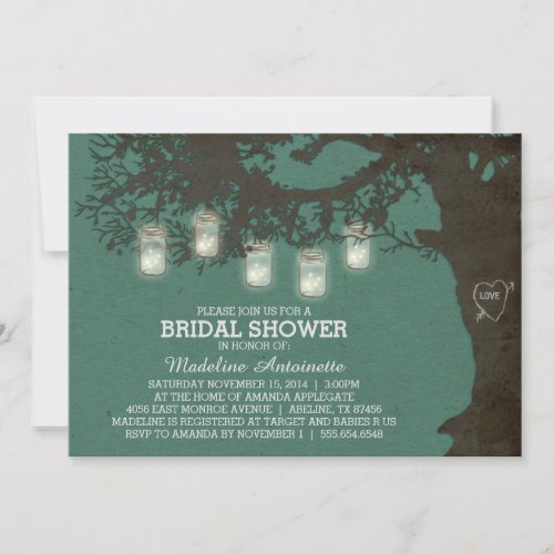 Mason Jar String Light Tree Vintage Bridal Shower Invitation