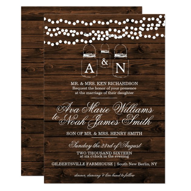 Mason Jar String Light Wedding Invitation