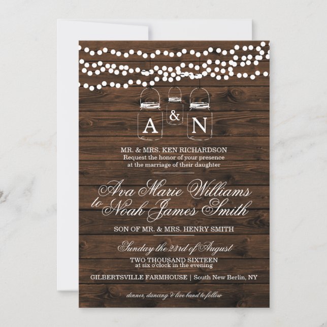 Mason Jar String Light Wedding Invitation (Front)