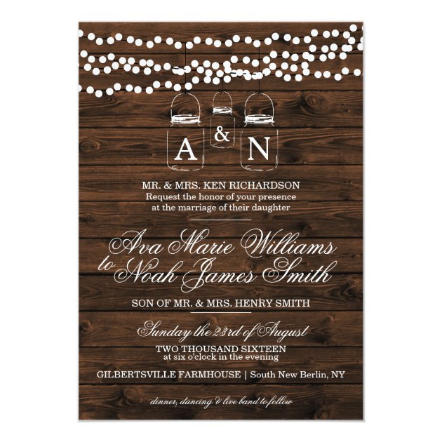 Mason Jar String Light Wedding Invitation
