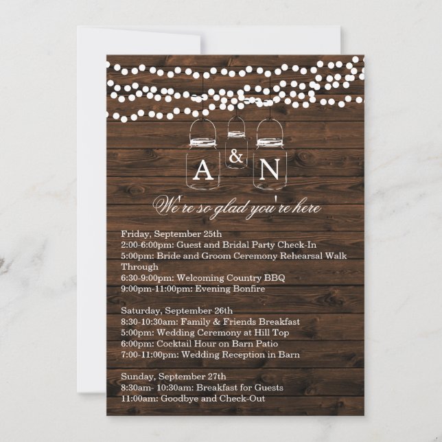 Mason Jar String Light WEEKEND ITINERARY Card (Front)