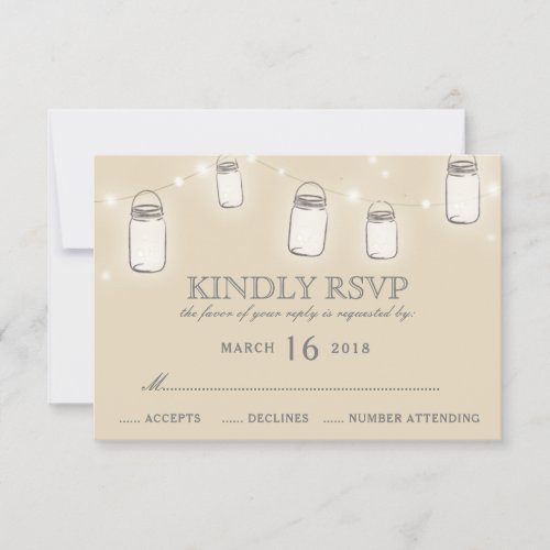 Mason Jar String Lights Blush Pink Wedding RSVP