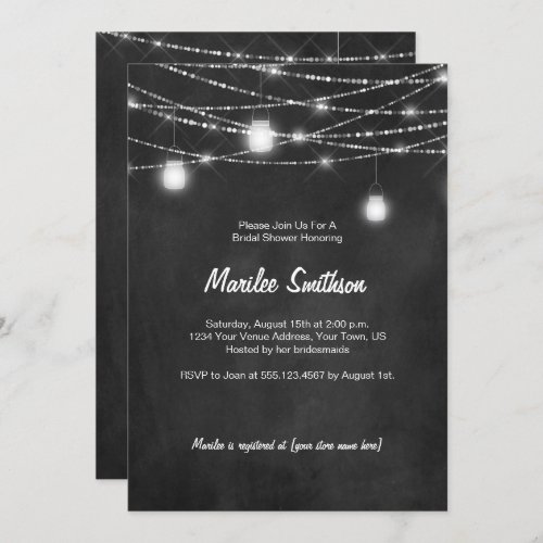 Mason Jar String Lights Bridal Shower Invitations