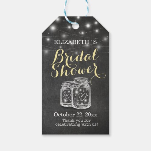 Mason Jar  String Lights Chalkboard Bridal Shower Gift Tags