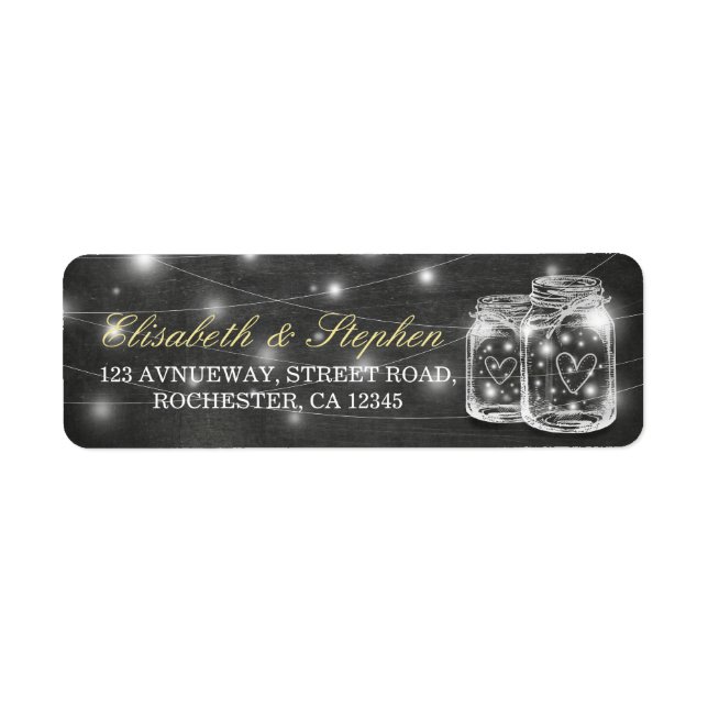 Mason Jar String Lights Chalkboard Wedding Address Label (Front)