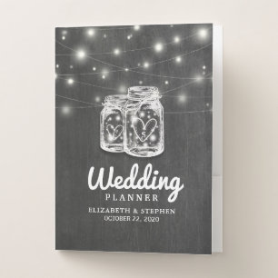 Mason Jar String Lights Chalkboard Wedding Planner Pocket Folder