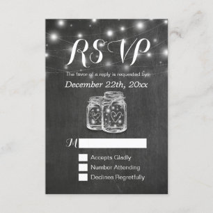 Mason Jar & String Lights Chalkboard Wedding RSVP