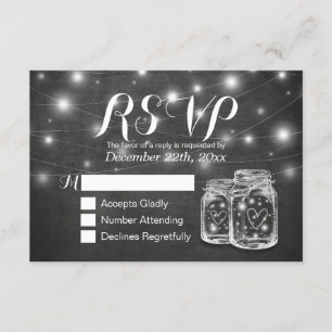 Mason Jar & String Lights Chalkboard Wedding RSVP Card
