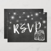 Mason Jar & String Lights Chalkboard Wedding RSVP Invitation Postcard (Front/Back)