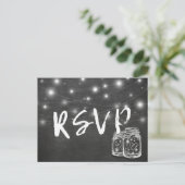 Mason Jar & String Lights Chalkboard Wedding RSVP Invitation Postcard (Standing Front)