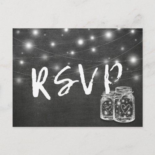 Mason Jar  String Lights Chalkboard Wedding RSVP Invitation Postcard