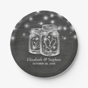 Mason Jar String Lights Chalkboard Wedding Shower Paper Plates