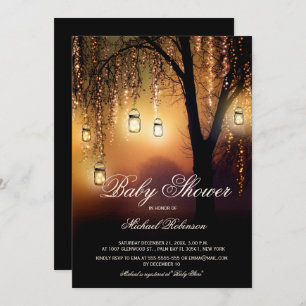 Mason Jar String Lights Elegant Rustic Baby Shower Invitation