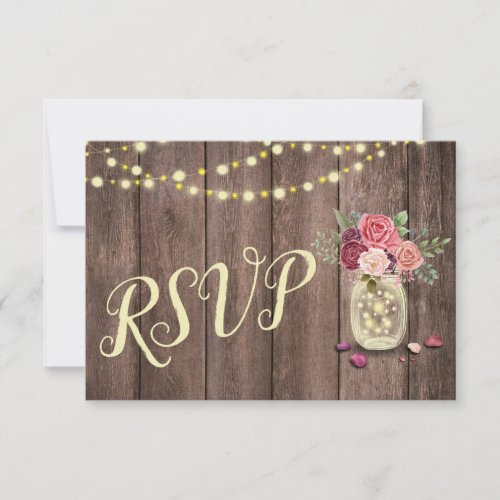 Mason Jar String Lights Floral RSVP Card