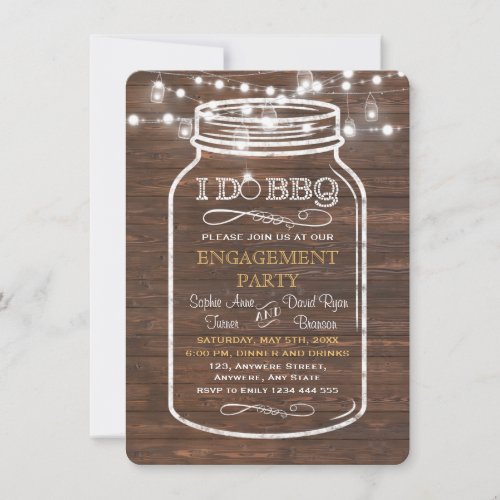 Mason Jar String Lights I DO BBQ Engagement Party Invitation