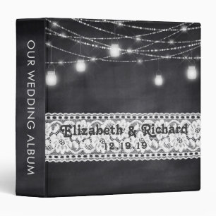 Mason Jar String Lights Lace Chalkboard Wedding Binder