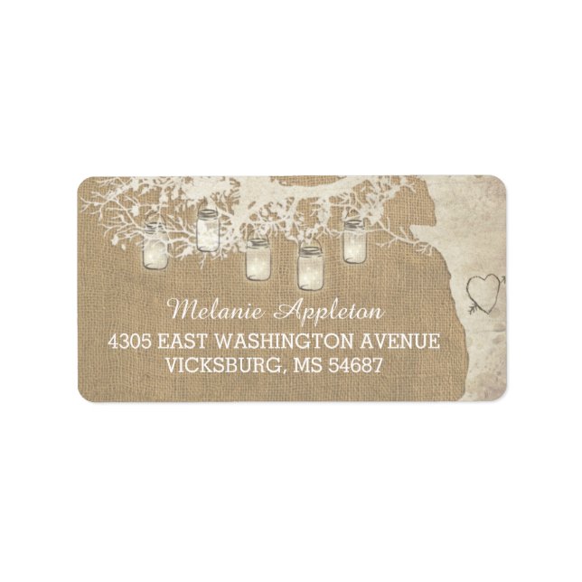 Mason Jar String Lights Rustic Burlap Tree Label (Front)