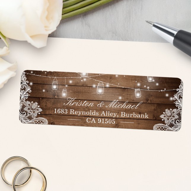 Mason Jar String Lights Rustic Country Wood Lace Label (Creator Uploaded)