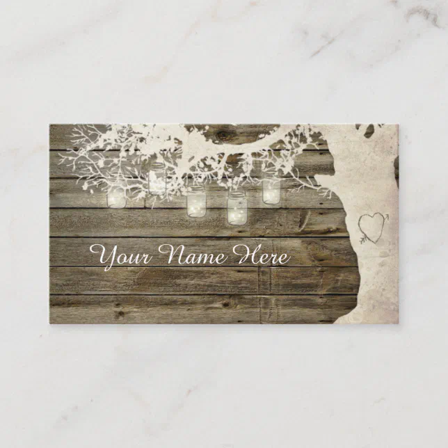 Mason Jar String Lights Rustic Tree Place Card | Zazzle