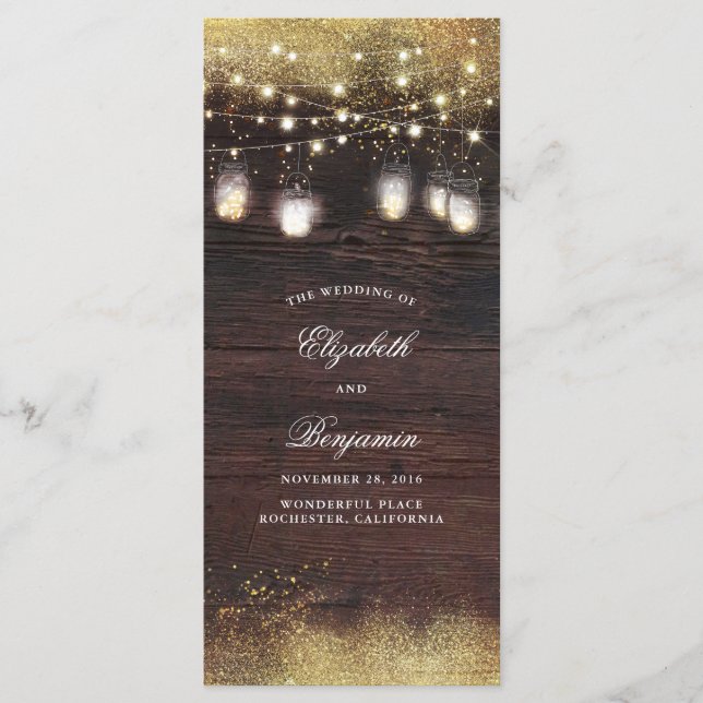 Mason Jar String Lights Rustic Wedding Programs (Front)