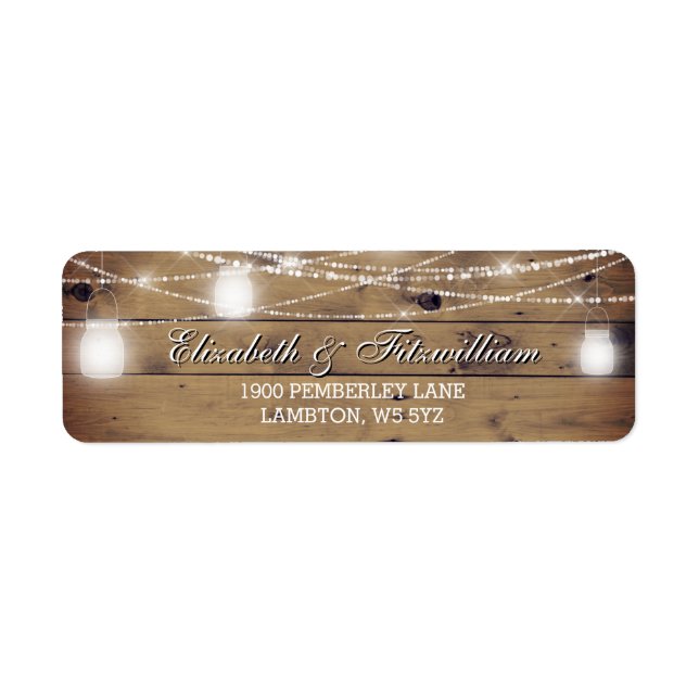 Mason Jar String Lights Rustic Wood Country Label (Front)
