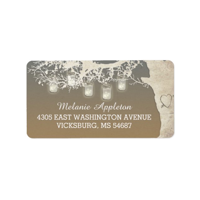 Mason Jar String Lights Tree Sunset Label (Front)