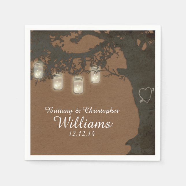Mason Jar String Lights Tree Tan Vintage Napkins (Front)