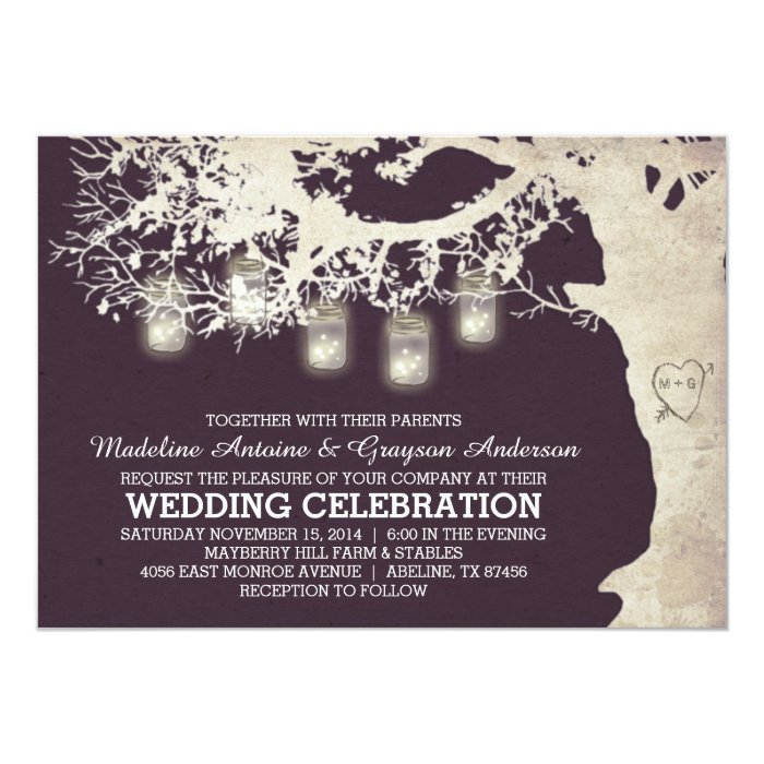 Mason Jar String Lights Tree Vintage Wedding Plum Card Zazzle