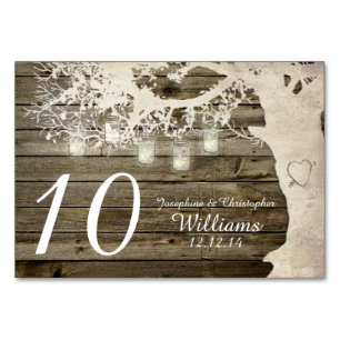Mason Jar String Lights Tree Wood Table Number