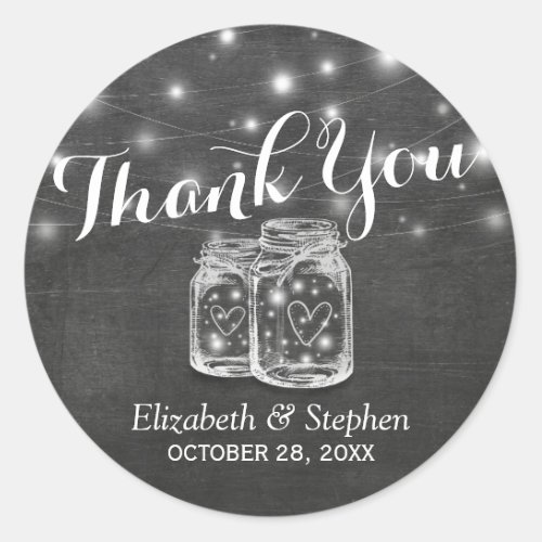 Mason Jar  String Lights Wedding Favor Thank You Classic Round Sticker