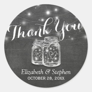 Mason Jar & String Lights Wedding Favor Thank You Classic Round Sticker