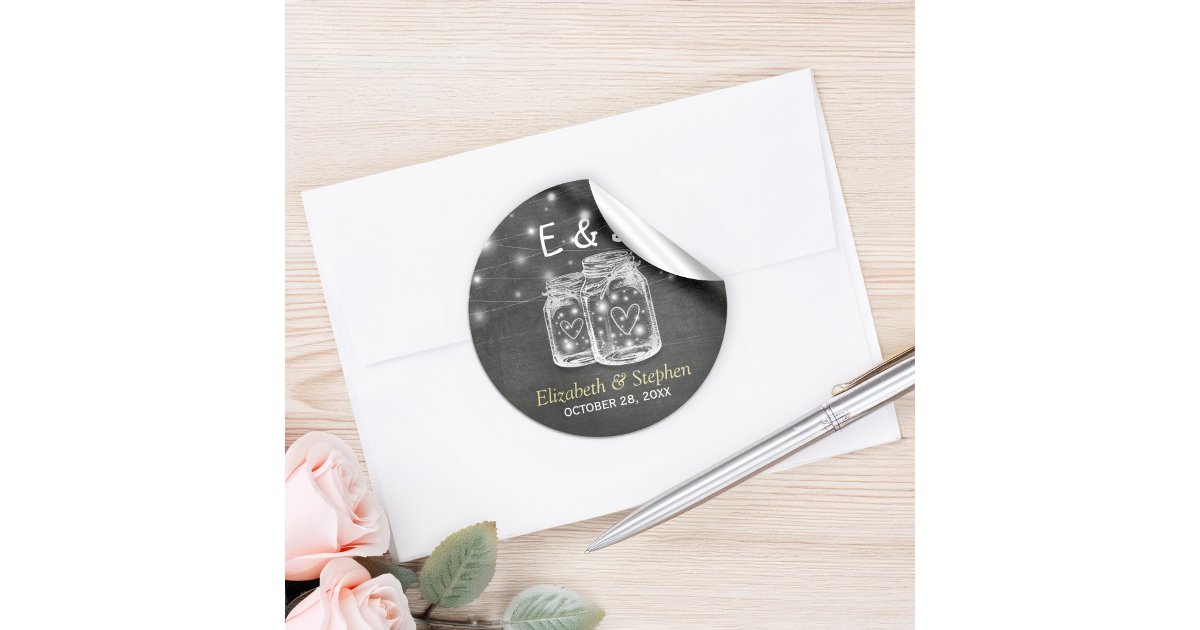 Mason Jar String Lights Wedding Favor Thank You Classic Round Sticker ...