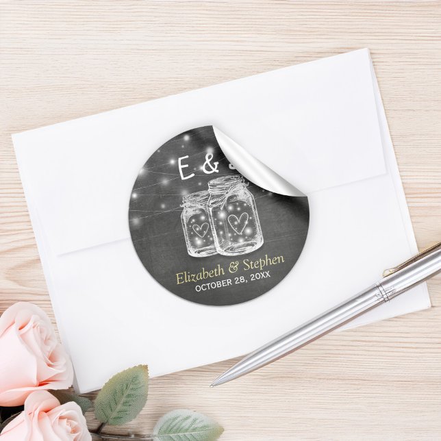 Mason Jar String Lights Wedding Favor Thank You Classic Round Sticker (Creator Uploaded)