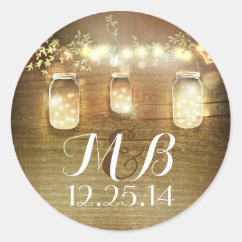 Mason Jar String Lights Wedding Stickers by jinaiji at Zazzle