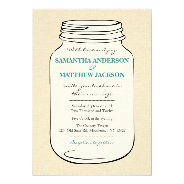 Mason Jar Style 2 Wedding Invitation   Teal