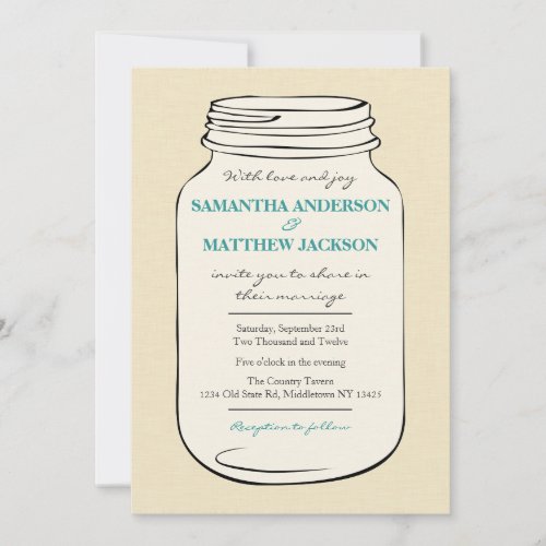 Mason Jar Style 2 Wedding Invitation - Teal