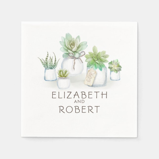 Mason Jar Succulents Rustic Country Napkins (Front)