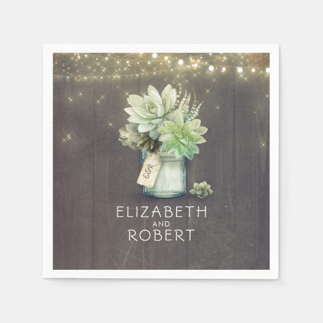 Mason Jar Succulents Rustic Country Napkins (Front)