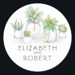 Mason Jar Succulents Rustic Country Wedding Classic Round Sticker<br><div class="desc">Greenery - succulents and mason jars wedding elegant seals</div>