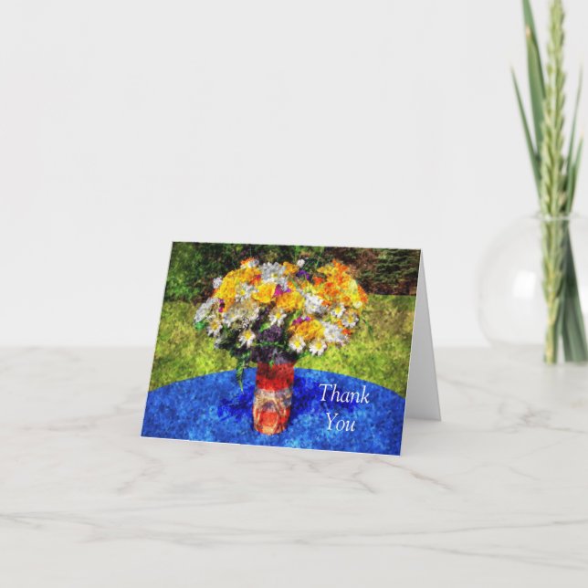 Mason Jar Summer Floral Bouquet Thank You Card (Front)