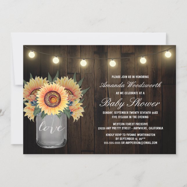 Mason Jar + Sunflower Baby Shower Invitations (Front)