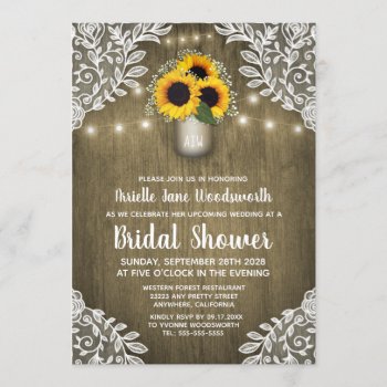Mason Jar Sunflower Bridal Shower Invitations by RusticWeddings at Zazzle