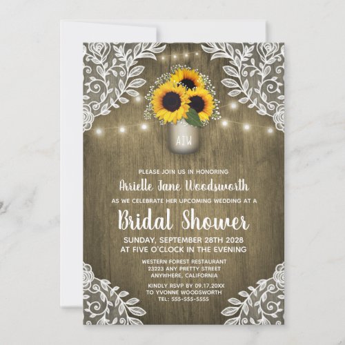 Mason Jar Sunflower Bridal Shower Invitations