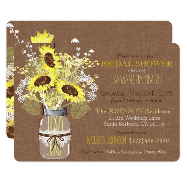 Mason Jar Sunflower Burlap Rustic Bridal Shower Invitation