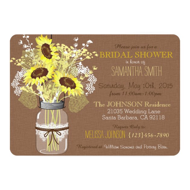 Mason Jar Sunflower Burlap Rustic Bridal Shower Invitation