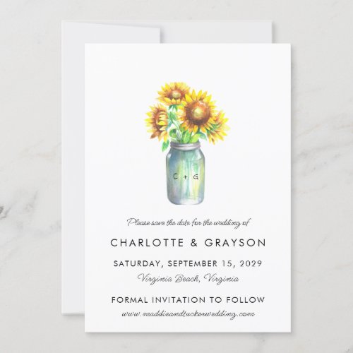Mason Jar  Sunflower country Rustic Photo Wedding Invitation