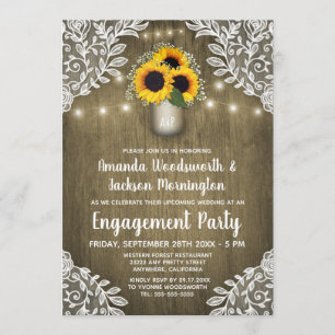 Mason Jar Sunflower Engagement Party Invitations