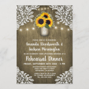 Mason Jar Sunflower Rehearsal Dinner Invitations