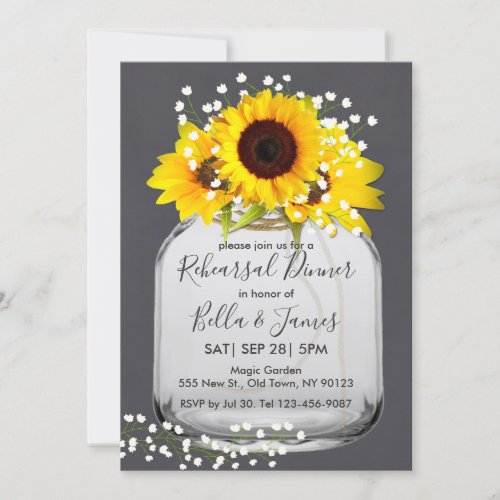 Mason jar sunflower rehearsal dinner invitations